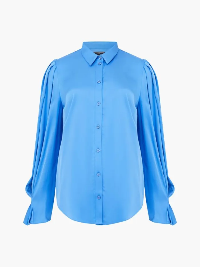 French Connection Tops Ennis Eco Satin Sleeve Detail Shirt Ultramarine 8211 Woman