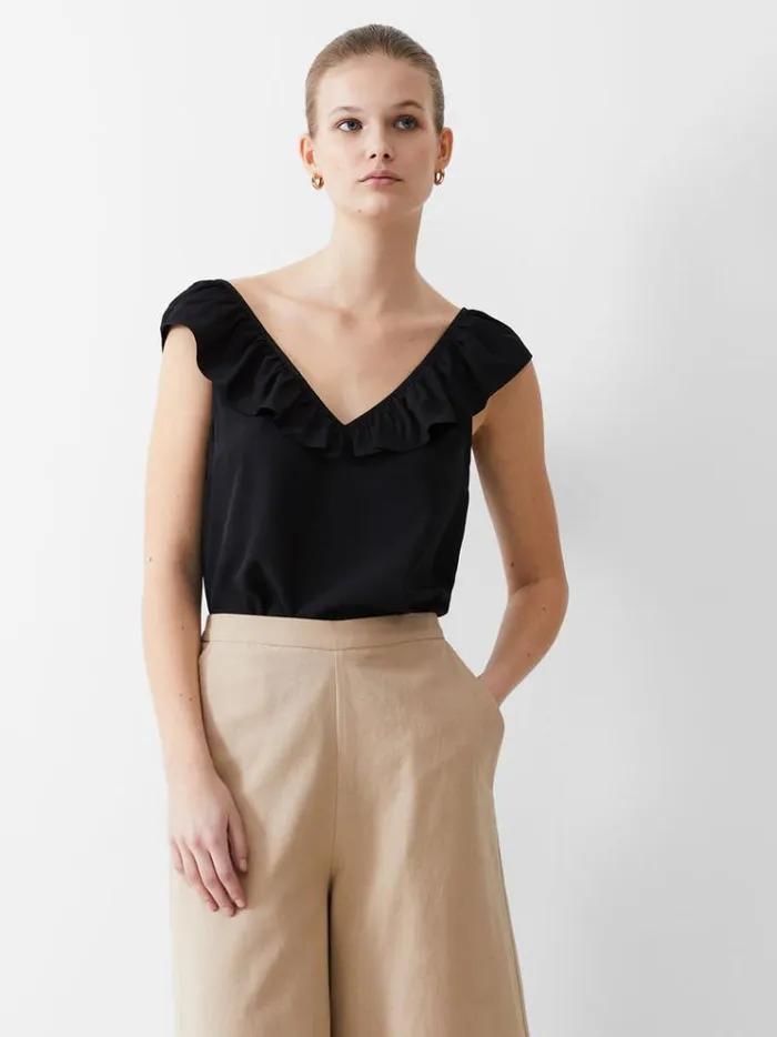 French Connection Tops Frill Sleeveless Crepe Light Top Black 8211 Woman