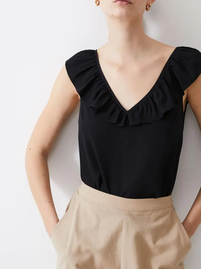 French Connection Tops Frill Sleeveless Crepe Light Top Black 8211 Woman