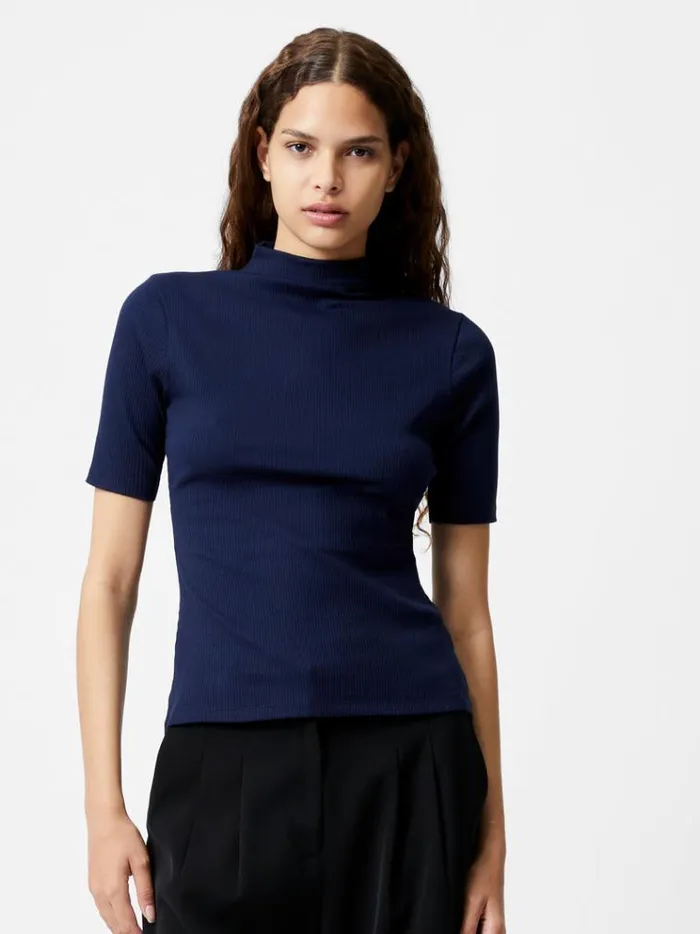 French Connection Tops Grown On Turtleneck Ribbed Top Midnight 8211 Woman