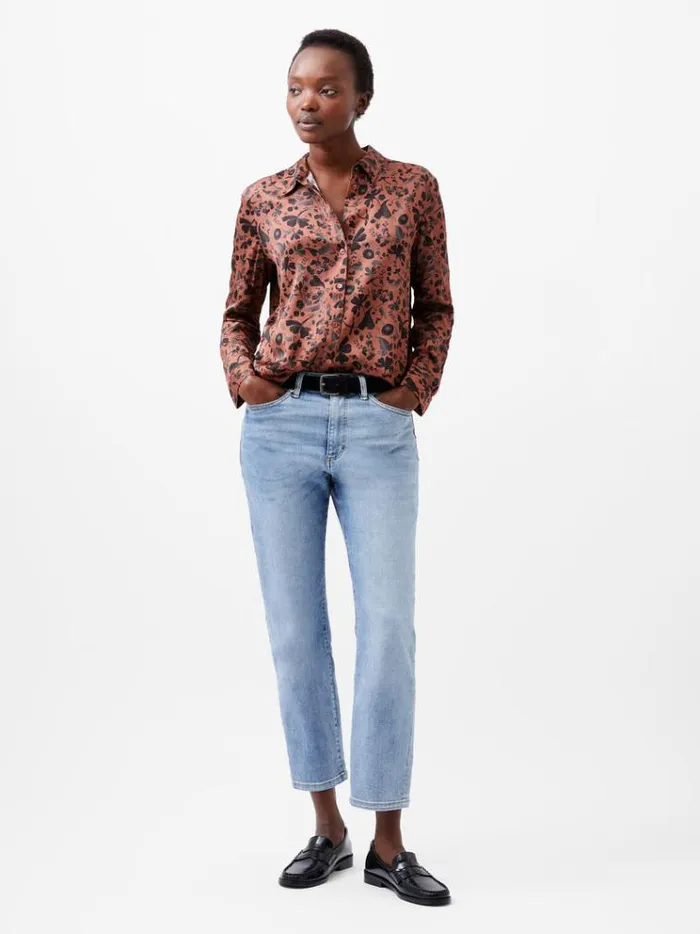 French Connection Tops Jeannie Ennis Eco Satin Shirt Russet Brown Multi 8211 Woman