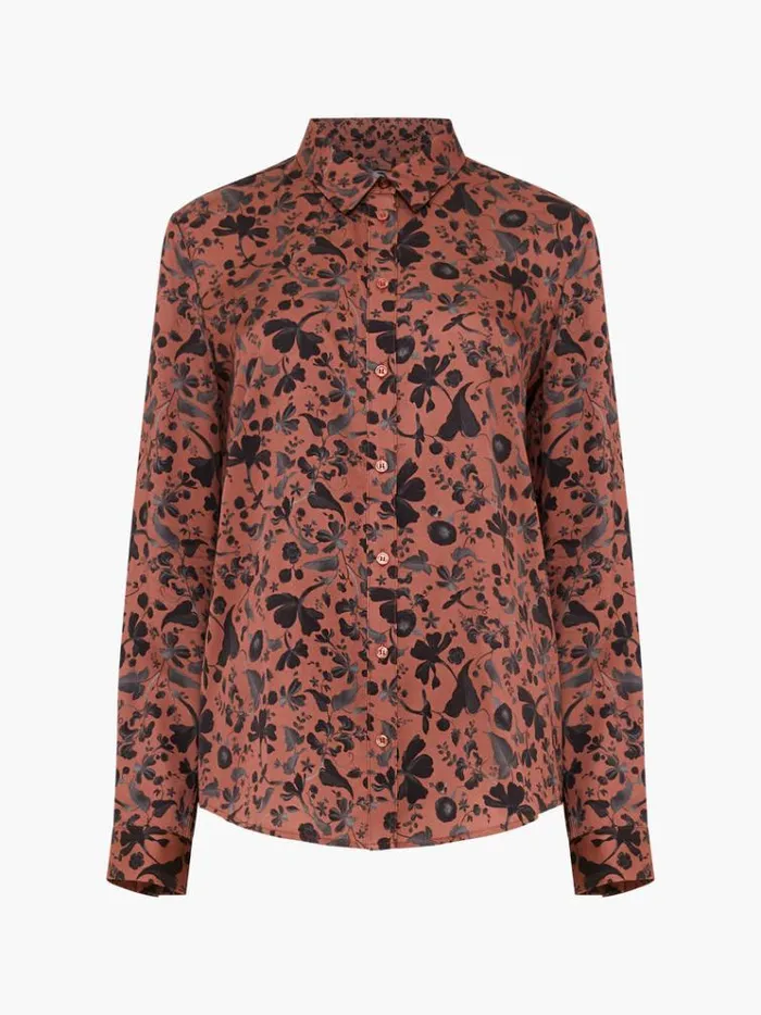 French Connection Tops Jeannie Ennis Eco Satin Shirt Russet Brown Multi 8211 Woman