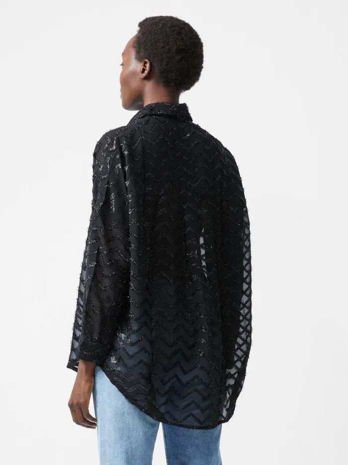 French Connection Tops Lurex Georgette Long Sleeve Popover Shirt Blackout 8211 Woman
