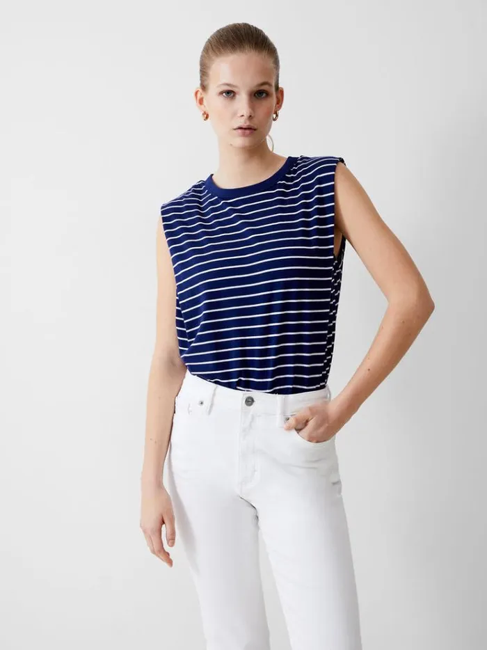 French Connection Tops Padded Shoulder Stripe Tank Top Dk Navywhite 8211 Woman