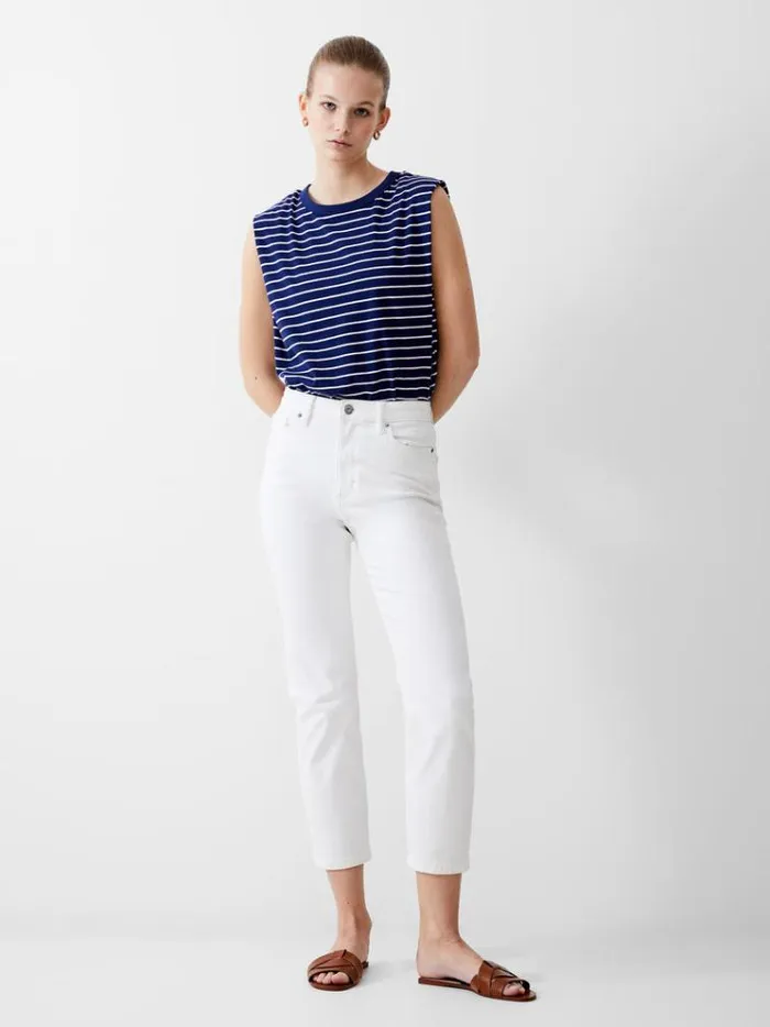 French Connection Tops Padded Shoulder Stripe Tank Top Dk Navywhite 8211 Woman