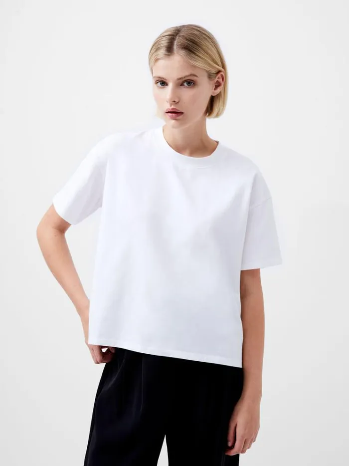 French Connection Tops Rallie Cotton Short Sleeve TShirt Linen White 8211 Woman French Connection Tops Rallie Cotton Short Sleeve TShirt Linen White 8211 Woman
