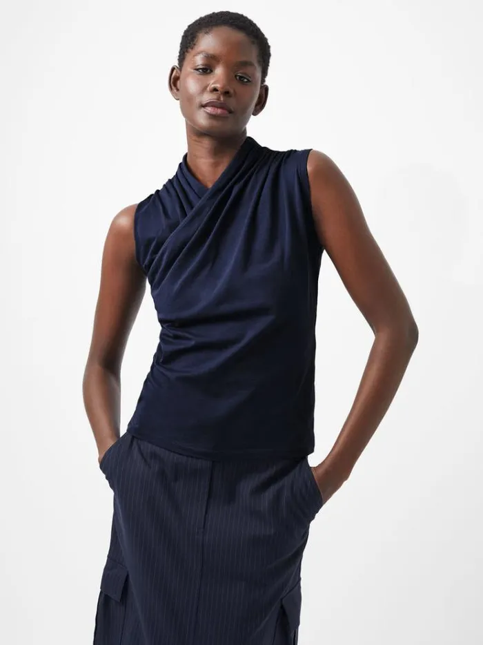 French Connection Tops Rallie Cross Neck Top Marine 8211 Woman