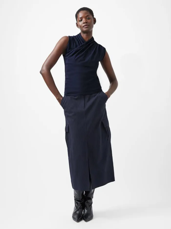 French Connection Tops Rallie Cross Neck Top Marine 8211 Woman