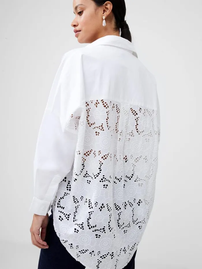 French Connection Tops Rhodes Anglaise Popover Shirt Linen White 8211 Woman