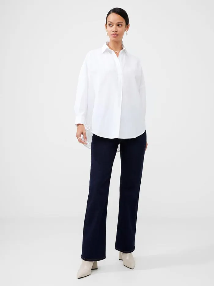 French Connection Tops Rhodes Anglaise Popover Shirt Linen White 8211 Woman