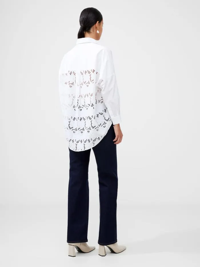 French Connection Tops Rhodes Anglaise Popover Shirt Linen White 8211 Woman