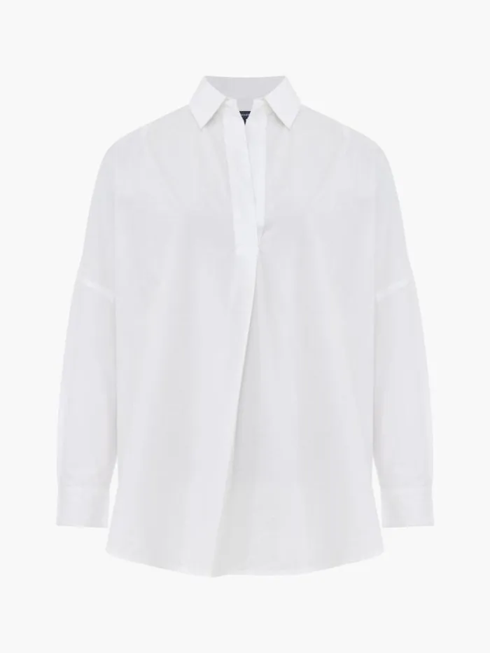 French Connection Tops Rhodes Anglaise Popover Shirt Linen White 8211 Woman