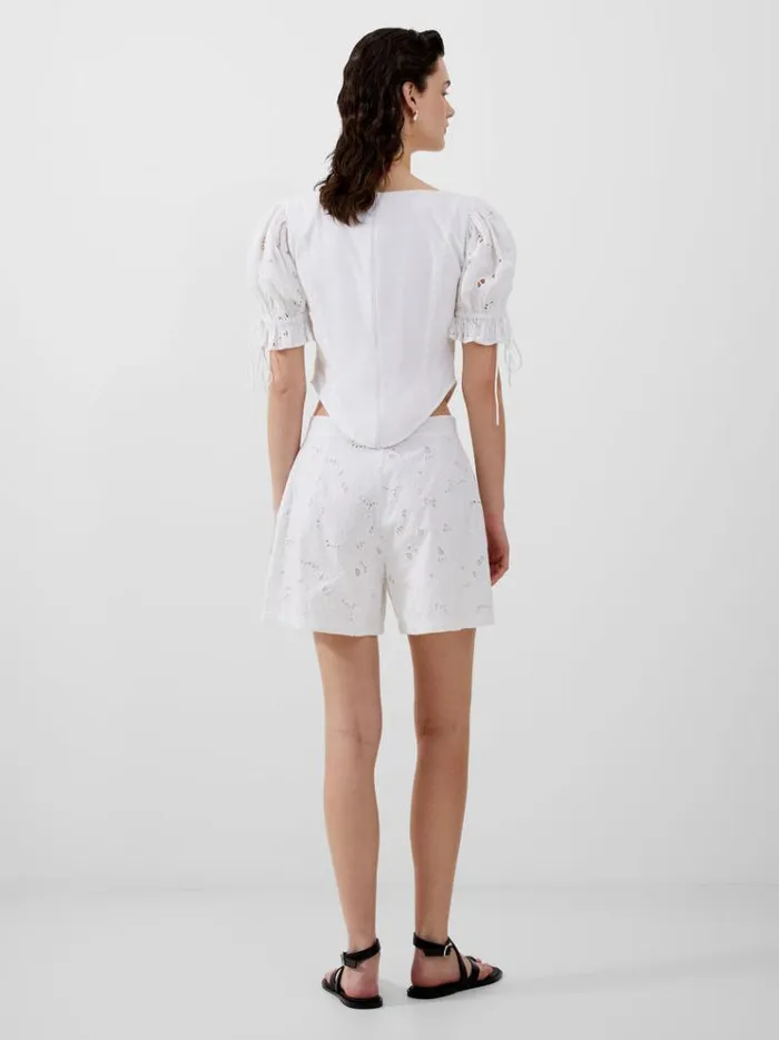 French Connection Tops Rhodes Cotton Embroidered Top Linen White 8211 Woman