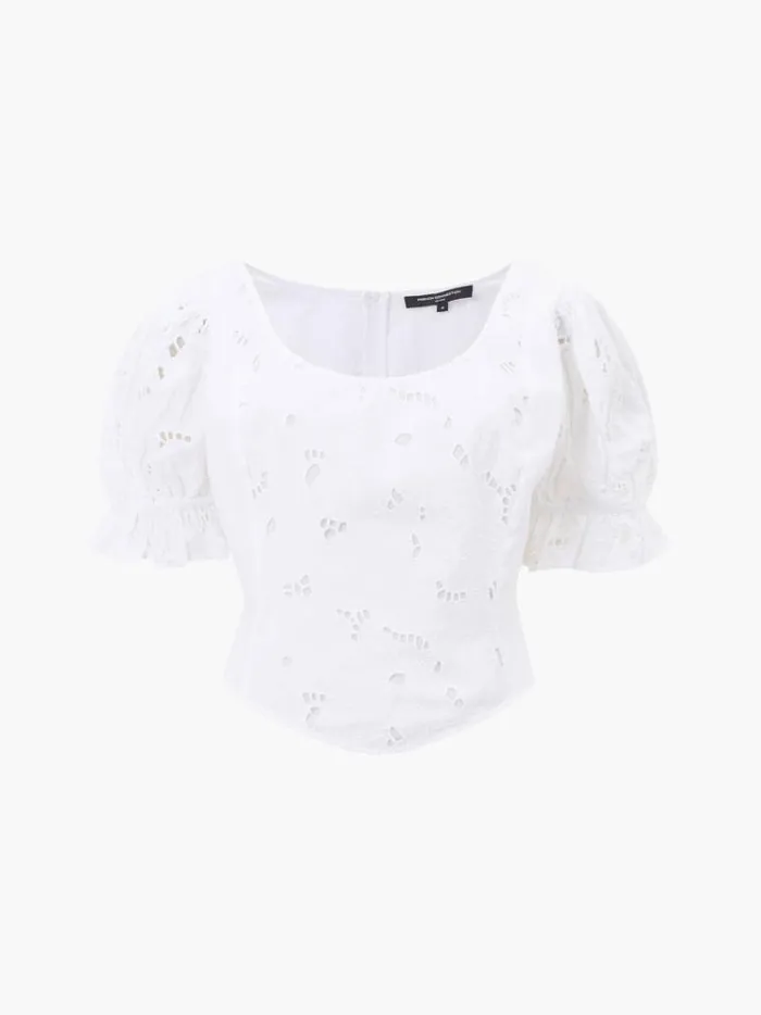 French Connection Tops Rhodes Cotton Embroidered Top Linen White 8211 Woman