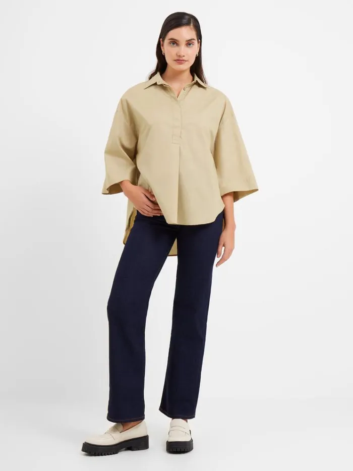 French Connection Tops Rhodes Poplin Popover Shirt Incense 8211 Woman