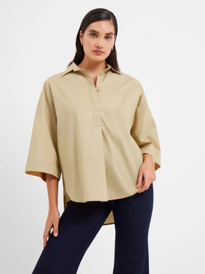 French Connection Tops Rhodes Poplin Popover Shirt Incense 8211 Woman
