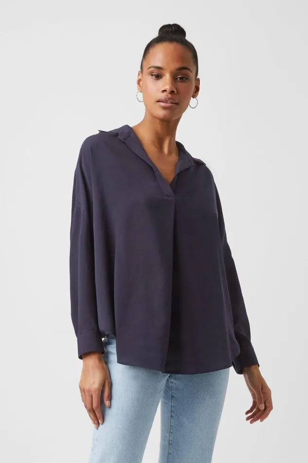 French Connection Tops Rhodes Recycled Crepe Popover Shirt Utility Blue 8211 Woman French Connection Tops Rhodes Recycled Crepe Popover Shirt Utility Blue 8211 Woman