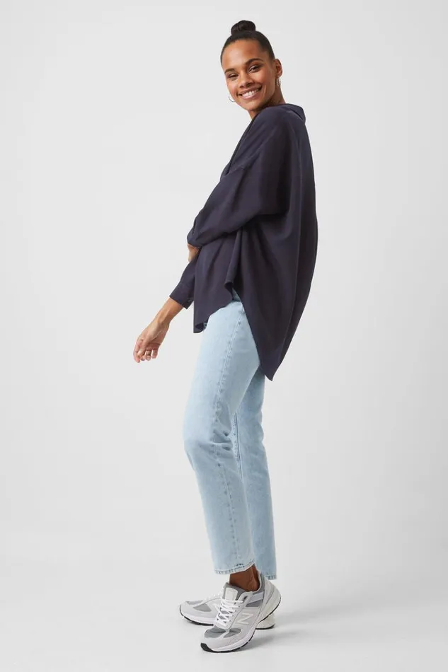 French Connection Tops Rhodes Recycled Crepe Popover Shirt Utility Blue 8211 Woman