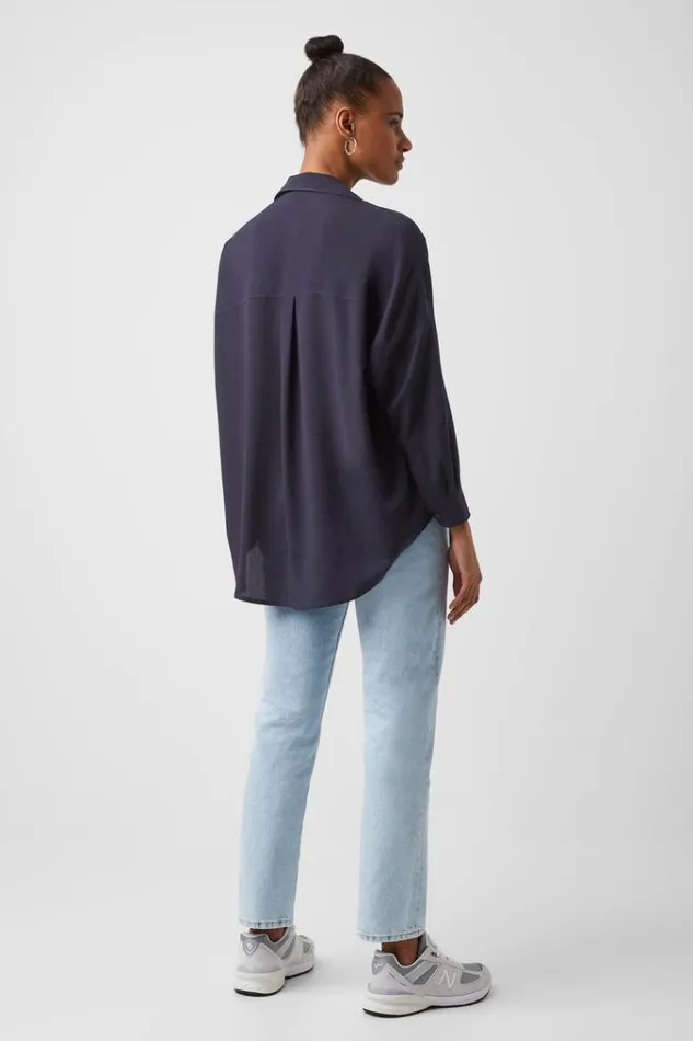 French Connection Tops Rhodes Recycled Crepe Popover Shirt Utility Blue 8211 Woman