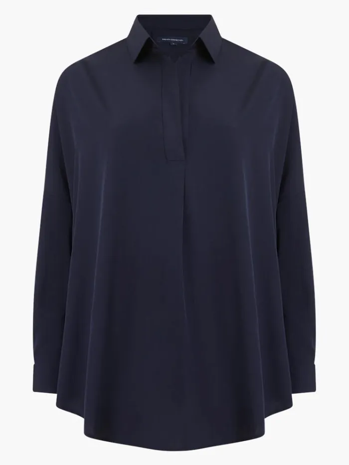 French Connection Tops Rhodes Recycled Crepe Popover Shirt Utility Blue 8211 Woman