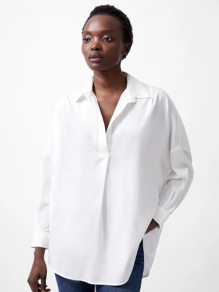French Connection Tops Rhodes Recycled Crepe Popover Shirt Winter White 8211 Woman French Connection Tops Rhodes Recycled Crepe Popover Shirt Winter White 8211 Woman