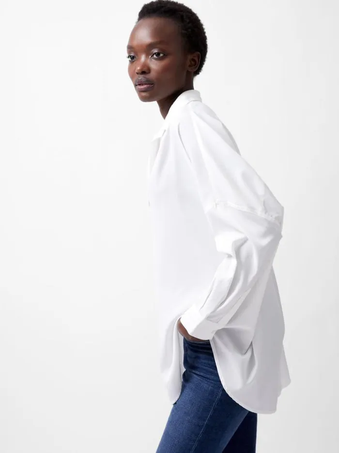 French Connection Tops Rhodes Recycled Crepe Popover Shirt Winter White 8211 Woman