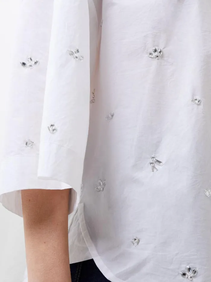 French Connection Tops Rhodes Rhinestone Shirt Linen White 8211 Woman
