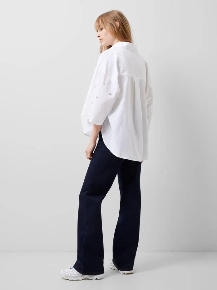 French Connection Tops Rhodes Rhinestone Shirt Linen White 8211 Woman