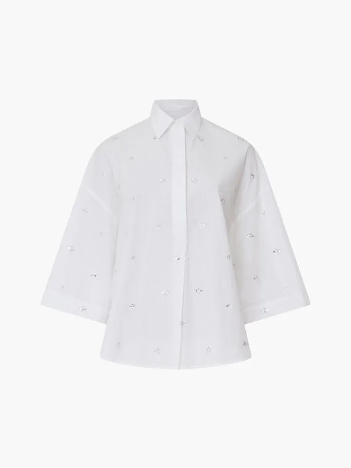 French Connection Tops Rhodes Rhinestone Shirt Linen White 8211 Woman
