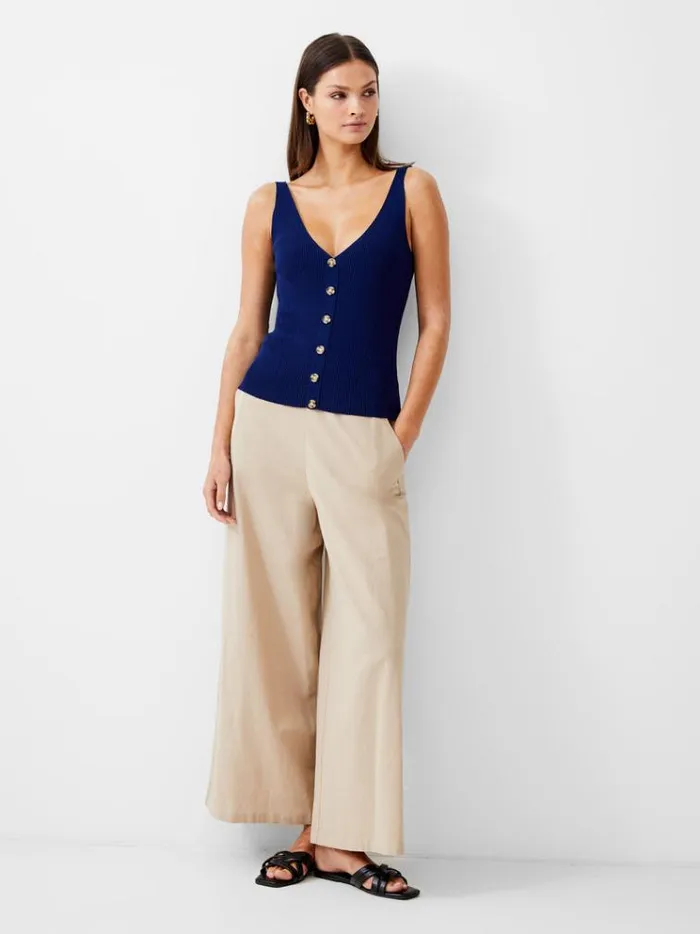 French Connection Tops Ribbed ButtonThrough Vest Dk Navy 8211 Woman