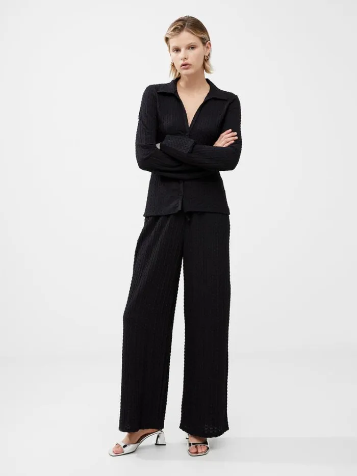 French Connection Tops Tash Textured Top Blackout 8211 Woman