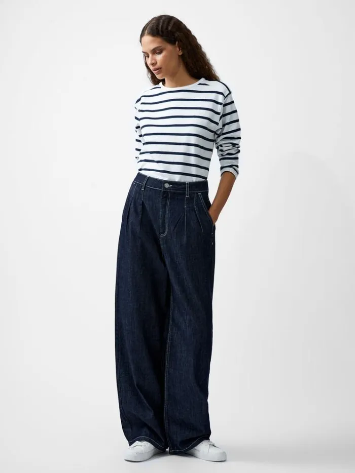 French Connection Trousers Finley Denim Wide Leg Jeans 32 Inch Clean Indigo 8211 Woman