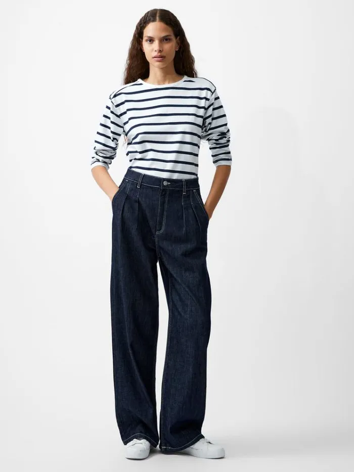 French Connection Trousers Finley Denim Wide Leg Jeans 32 Inch Clean Indigo 8211 Woman
