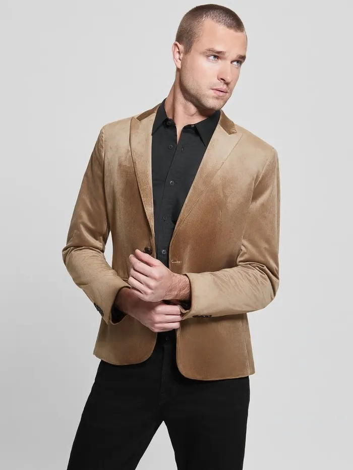 Fulham Velvet Blazer Champagne Multi Men Jackets and Coats GUESS