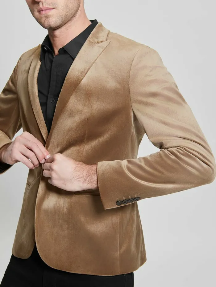Fulham Velvet Blazer Champagne Multi Men Jackets and Coats GUESS