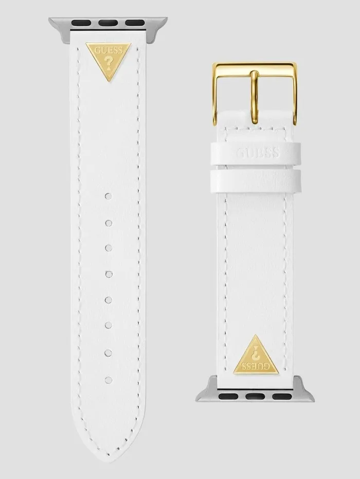 GoldTone Emblem and White Leather 3841 mm Band for Apple Watch White Women Watches GUESS