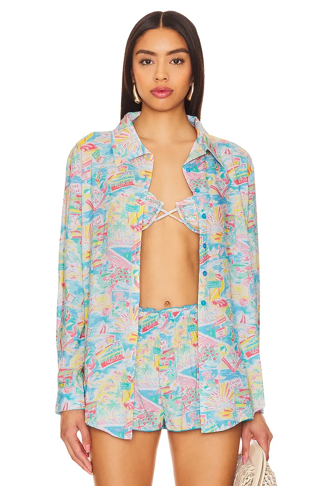 Groovy Delight Shirt Multi Blue Vacay Women Lovers and Friends Tops
