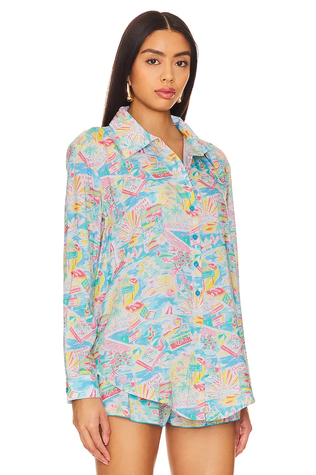 Groovy Delight Shirt Multi Blue Vacay Women Lovers and Friends Tops Groovy Delight Shirt Multi Blue Vacay Women Lovers and Friends Tops
