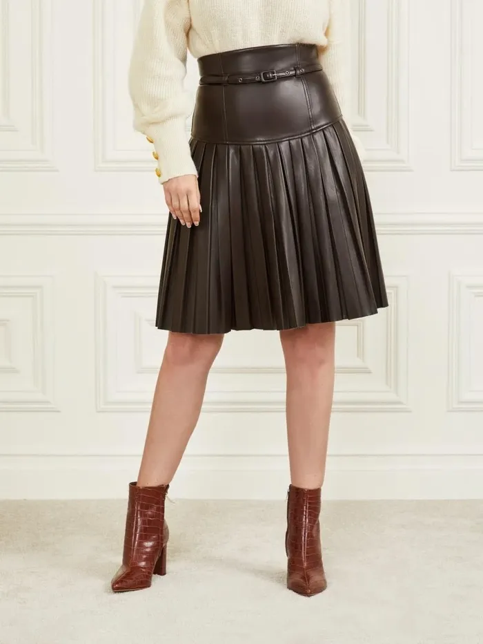 GUESS Bottoms Women Foxton Pleated Skirt Dark Roast