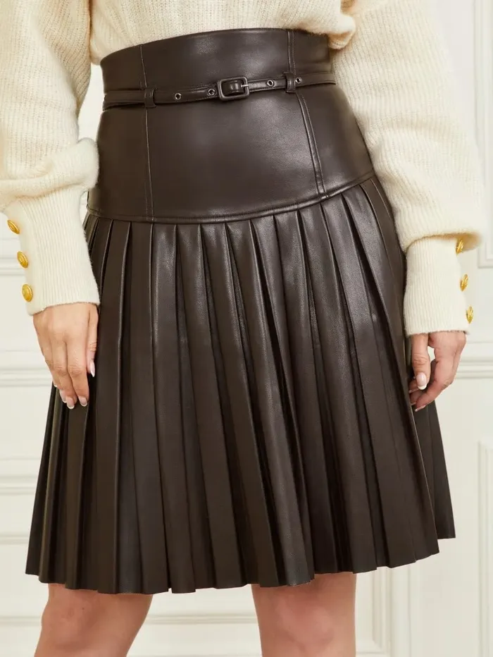 GUESS Bottoms Women Foxton Pleated Skirt Dark Roast