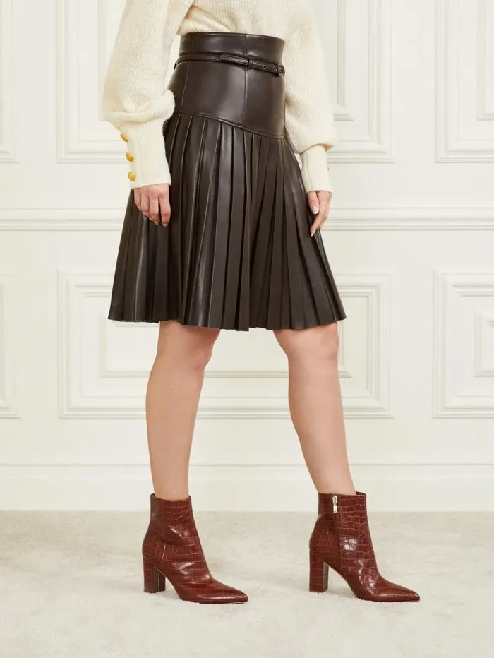 GUESS Bottoms Women Foxton Pleated Skirt Dark Roast