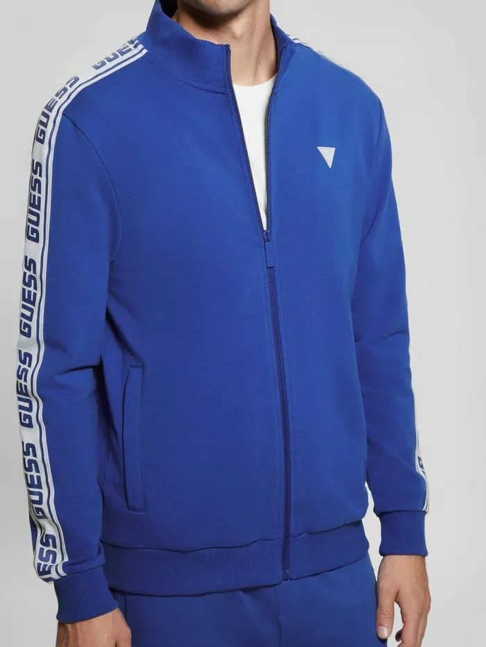 GUESS Eco Arlo Logo Tape Zip Sweatshirt Blue Maya Men Jackets and Coats