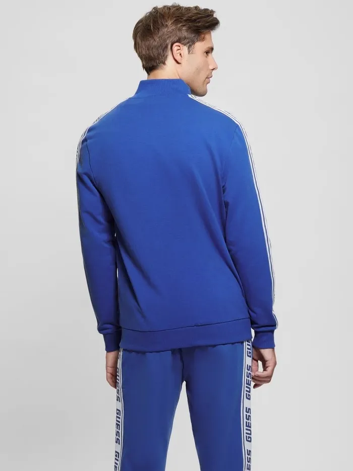 GUESS Eco Arlo Logo Tape Zip Sweatshirt Blue Maya Men Jackets and Coats GUESS Eco Arlo Logo Tape Zip Sweatshirt Blue Maya Men Jackets and Coats