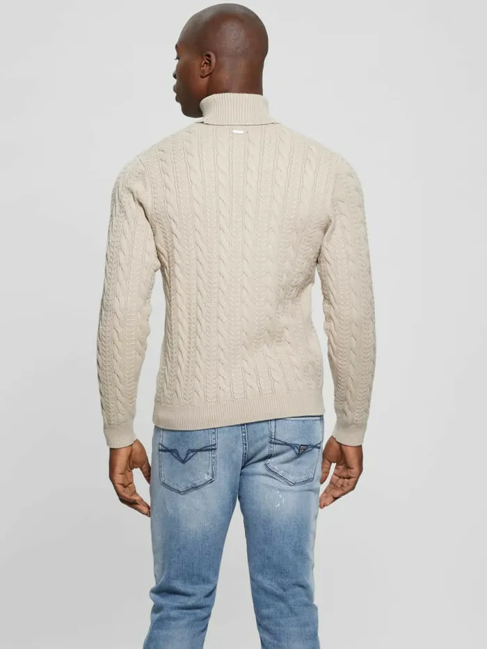 GUESS Eco Ethan Turtleneck Sweater Neutral Sand Men Hoodies and Sweaters