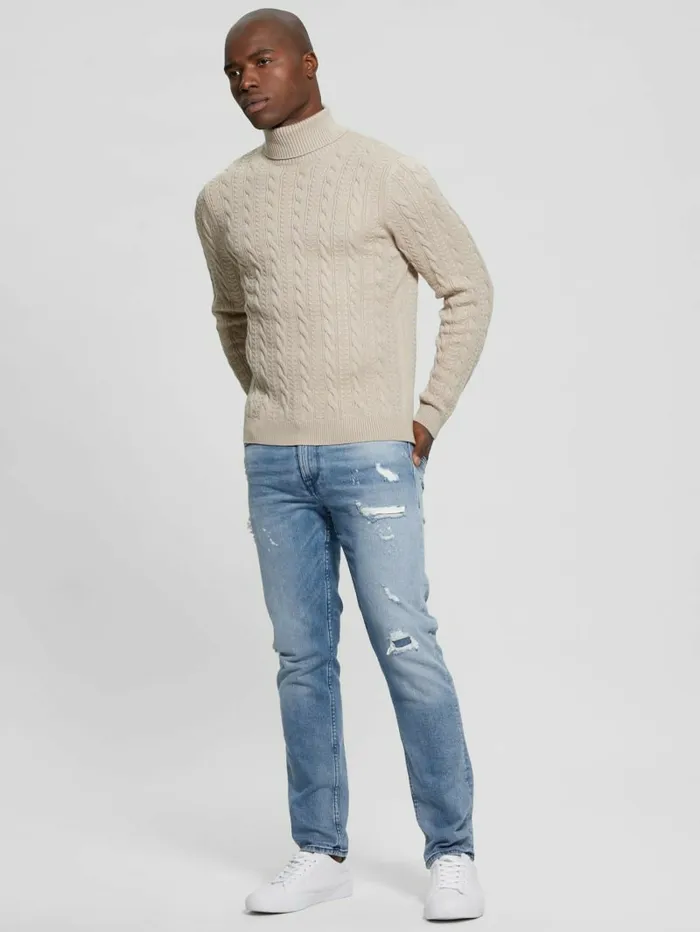 GUESS Eco Ethan Turtleneck Sweater Neutral Sand Men Hoodies and Sweaters