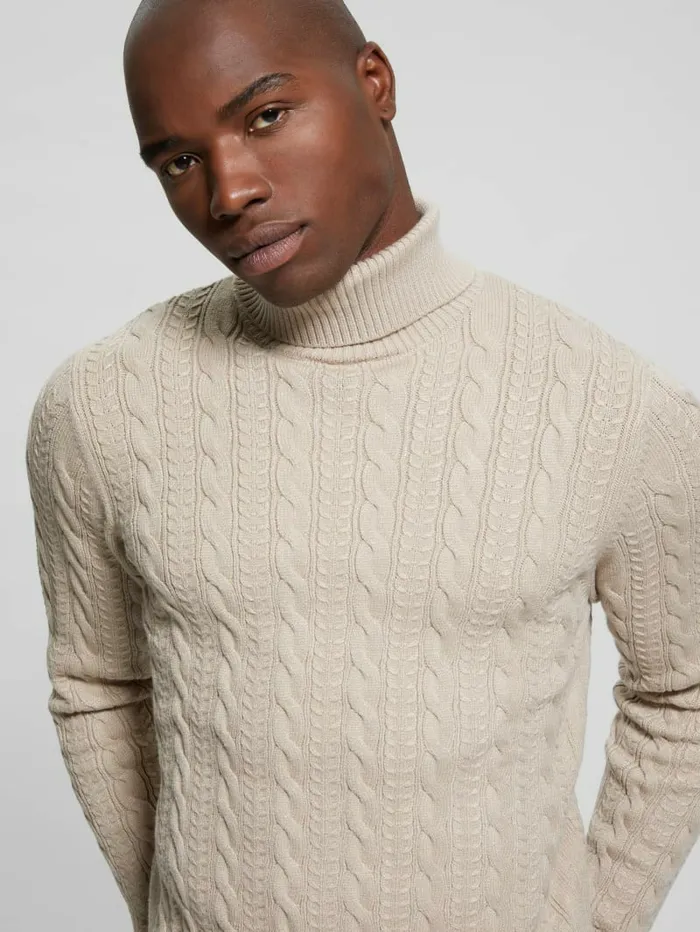 GUESS Eco Ethan Turtleneck Sweater Neutral Sand Men Hoodies and Sweaters