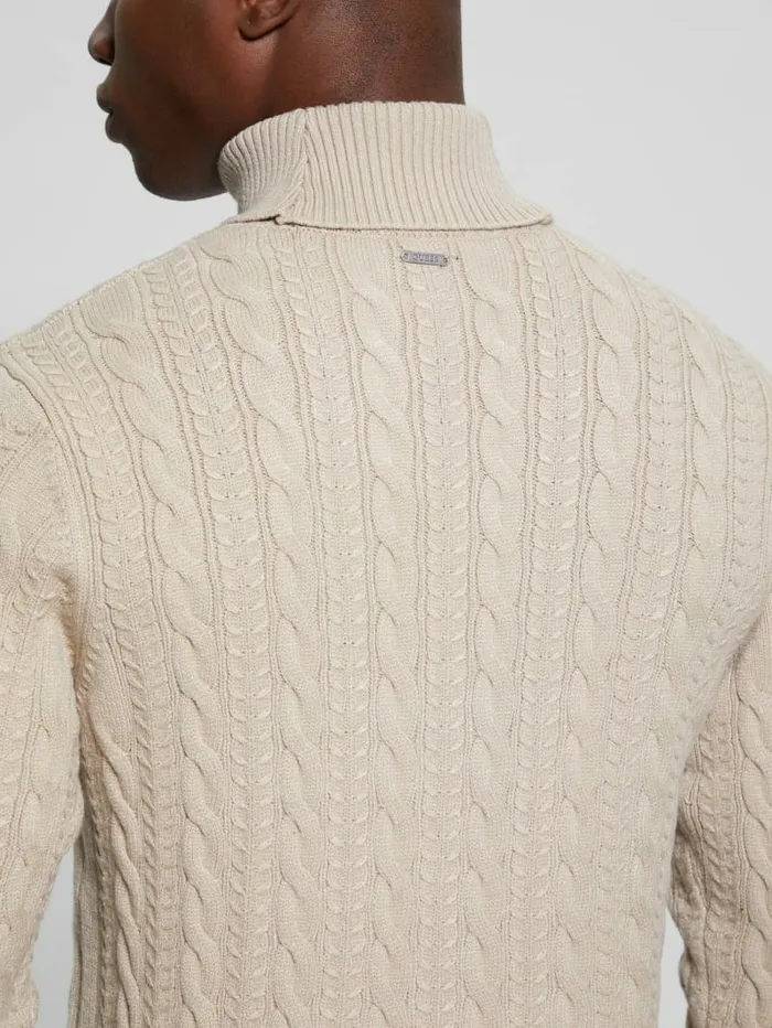 GUESS Eco Ethan Turtleneck Sweater Neutral Sand Men Hoodies and Sweaters