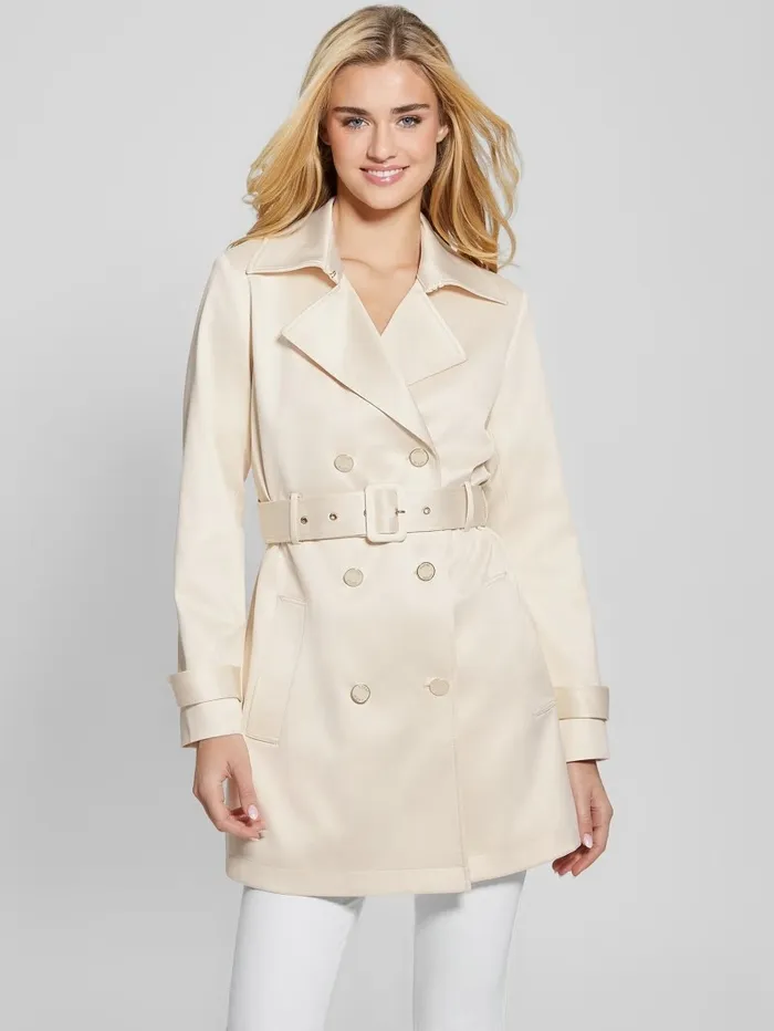 GUESS Eco Luana Short Trench Coat Vanilla Blush Women Jackets and Coats