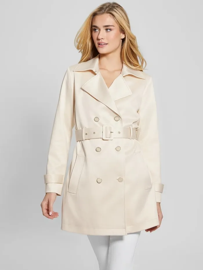 GUESS Eco Luana Short Trench Coat Vanilla Blush Women Jackets and Coats GUESS Eco Luana Short Trench Coat Vanilla Blush Women Jackets and Coats