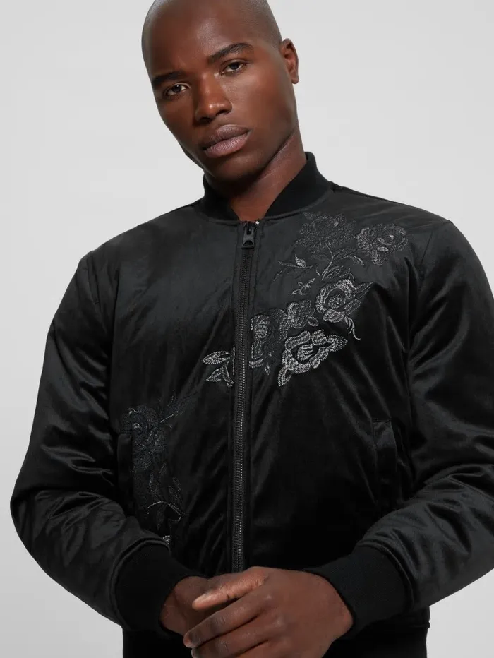 GUESS Fulham Velvet Flight Jacket Black Men Jackets and Coats